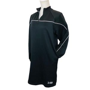 $10 SALE! PUMA Black Sweatshirt Dress White Piping Pockets Quarter Zipper XS
